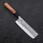 Nakiri Blue Steel #2 Stainless Clad Nashiji Buffalo Teak Handle 165mm (6.5”)-[Musashi]-[Japanese-Kitchen-Knives]