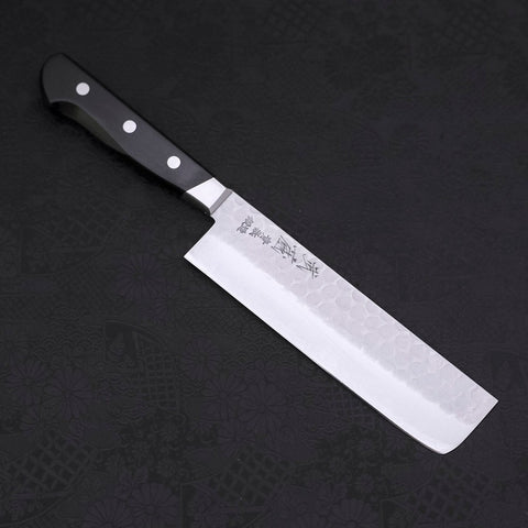Nakiri Blue Steel #2 Tsuchime Stainless Clad Western Handle 165mm (6.5”)-[Musashi]-[Japanese-Kitchen-Knives]