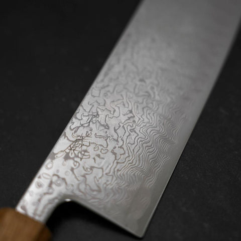 Nakiri SLD Wave Nickel Damascus Yaki Urushi Handle 165mm (6.5”)-[Musashi]-[Japanese-Kitchen-Knives]