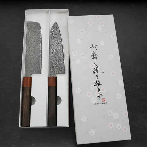 Nakiri & Santoku VG-10 Damascus Shitan Ebony Handle Sakura Set-[Musashi]-[Japanese-Kitchen-Knives]