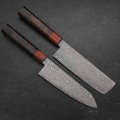 Nakiri & Santoku VG-10 Damascus Shitan Ebony Handle Sakura Set-[Musashi]-[Japanese-Kitchen-Knives]