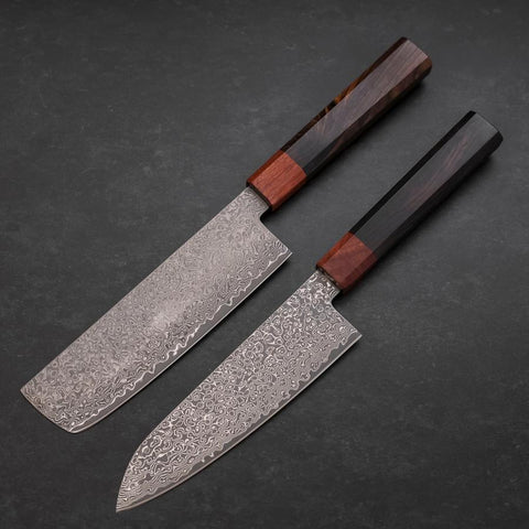 Nakiri & Santoku VG-10 Damascus Shitan Ebony Handle Sakura Set-[Musashi]-[Japanese-Kitchen-Knives]