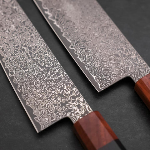 Nakiri & Santoku VG-10 Damascus Shitan Ebony Handle Sakura Set-[Musashi]-[Japanese-Kitchen-Knives]