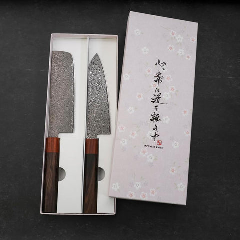 Nakiri & Santoku VG-10 Damascus Shitan Ebony Handle Sakura Set-[Musashi]-[Japanese-Kitchen-Knives]