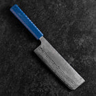 Nakiri Silver Steel #3 Nashiji Mirror Damascus Blue Urushi Handle 165mm (6.5”)-[Musashi]-[Japanese-Kitchen-Knives]