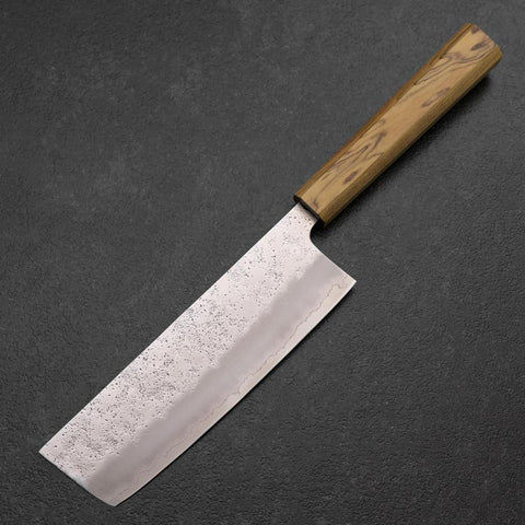 Nakiri Silver Steel #3 Nashiji Olive Handle 165mm (6.5”)-[Musashi]-[Japanese-Kitchen-Knives]