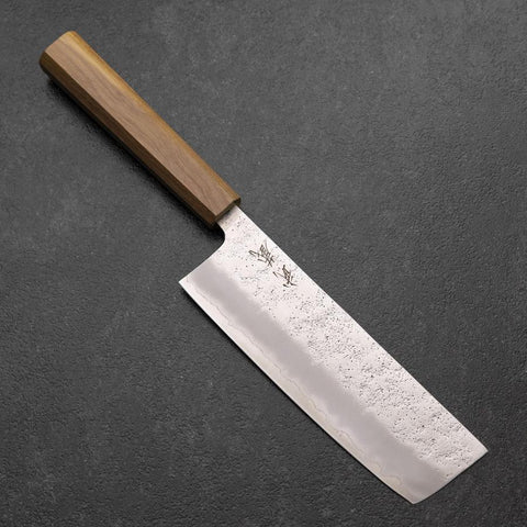 Nakiri Silver Steel #3 Nashiji Olive Handle 165mm (6.5”)-[Musashi]-[Japanese-Kitchen-Knives]