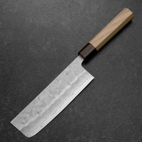 Nakiri Silver Steel #3 Nashiji Walnut Handle 165mm (6.5”)-[Musashi]-[Japanese-Kitchen-Knives]