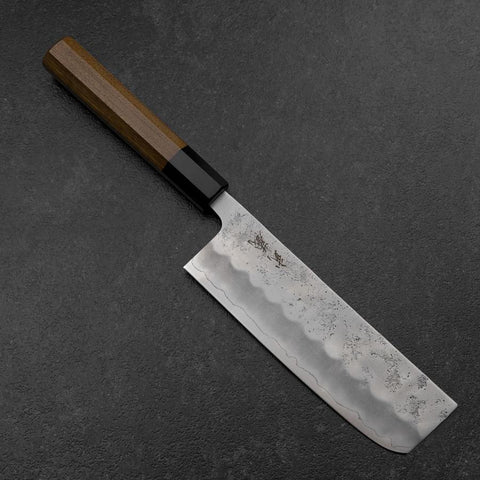 Nakiri Silver Steel #3 Nashiji Washi Buffalo Bubinga Handle 165mm (6.5”)-[Musashi]-[Japanese-Kitchen-Knives]