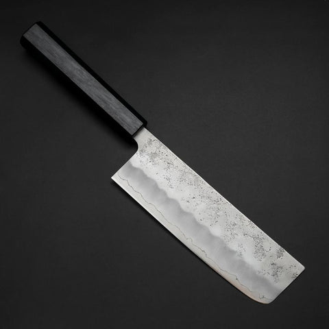 Nakiri Silver Steel #3 Nashiji Washi Dark Blue Urushi Handle 165mm (6.5”)-[Musashi]-[Japanese-Kitchen-Knives]
