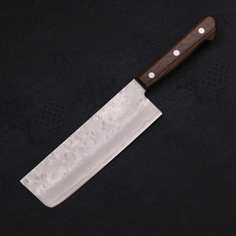 Nakiri Silver Steel #3 Nashiji Western Brown Handle 165mm (6.5”)-[Musashi]-[Japanese-Kitchen-Knives]