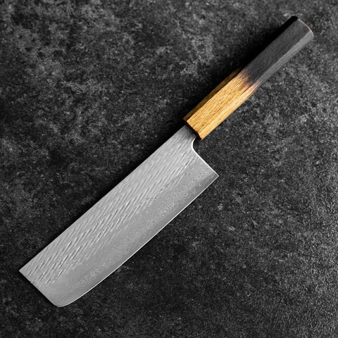 Nakiri Silver Steel #3 Nawame Damascus YakiUrushi Handle 165mm (6.5”)-[Musashi]-[Japanese-Kitchen-Knives]