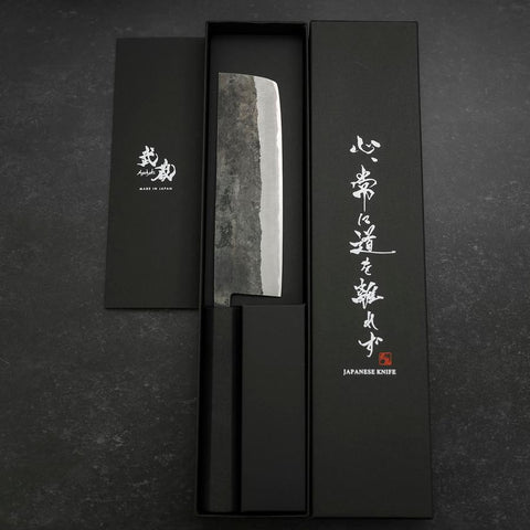 Nakiri Stainless Clad Blue Steel #2 Kurouchi Rubber Handle 165mm (6.5”)-[Musashi]-[Japanese-Kitchen-Knives]