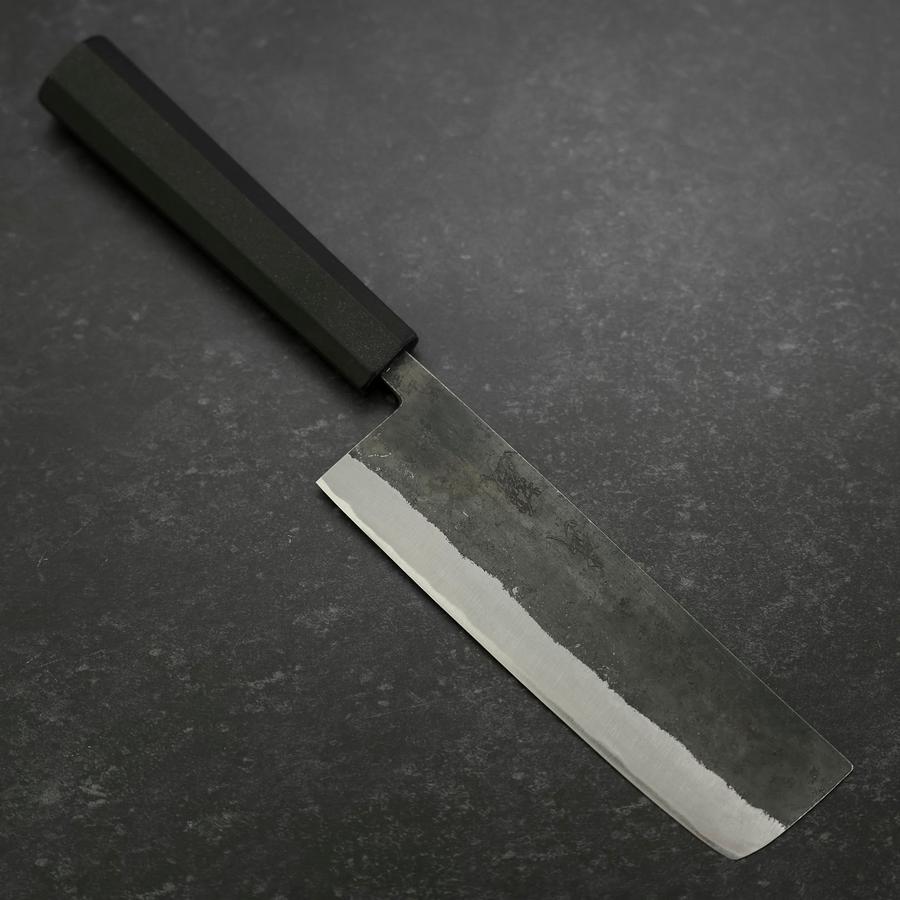 Nakiri Stainless Clad Blue Steel #2 Kurouchi Rubber Handle 165mm (6.5”)-[Musashi]-[Japanese-Kitchen-Knives]
