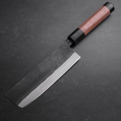Nakiri Stainless Clad Blue Steel #2 Kurouchi Walnut Handle 165mm (6.5”)-[Musashi]-[Japanese-Kitchen-Knives]