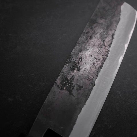 Nakiri Stainless Clad Blue Steel #2 Kurouchi Walnut Handle 165mm (6.5”)-[Musashi]-[Japanese-Kitchen-Knives]