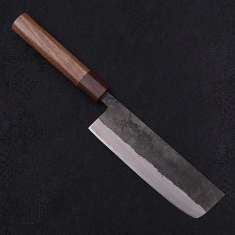 Nakiri Stainless Clad Blue Steel #2 Kurouchi Walnut Shitan Handle 165mm (6.5”)-[Musashi]-[Japanese-Kitchen-Knives]