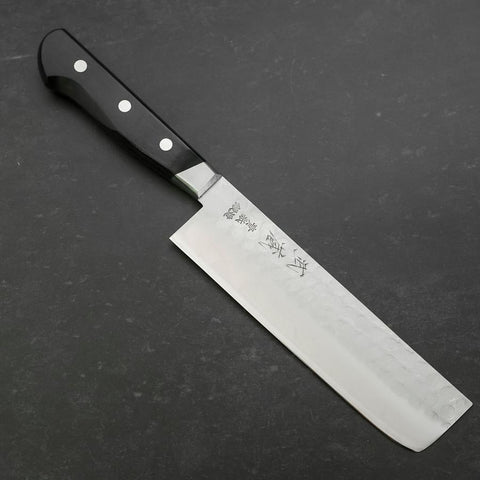 Nakiri Stainless Clad Blue Steel #2 Tsuchime Western Black Handle 170mm (6.7”)-[Musashi]-[Japanese-Kitchen-Knives]