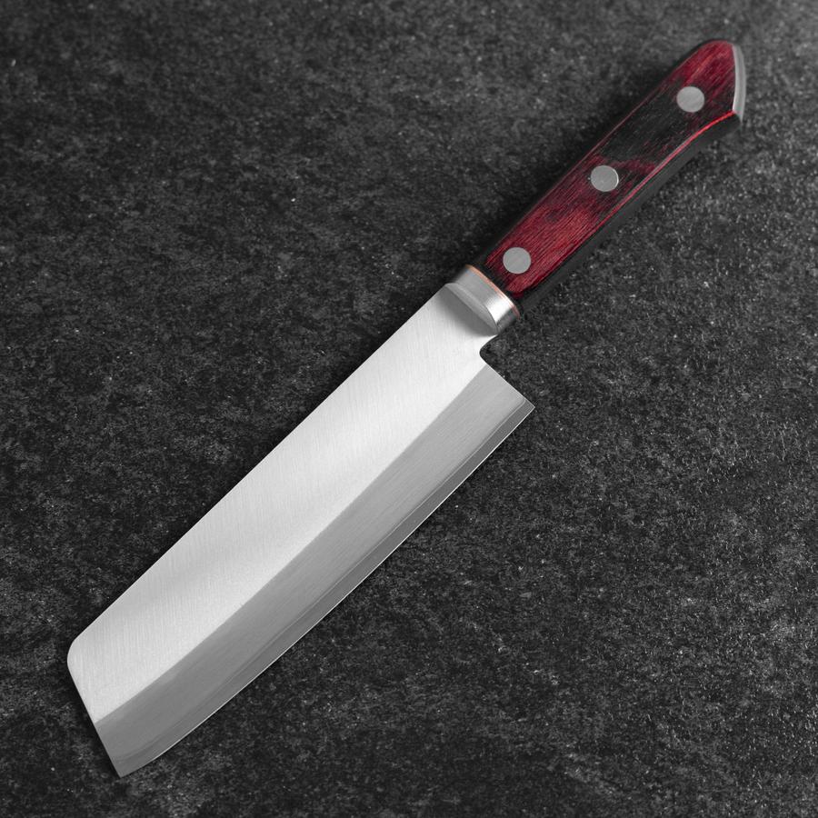 Nakiri Stainless Clad Blue Super Polished Western Black Red Handle 160mm (6.3”)-[Musashi]-[Japanese-Kitchen-Knives]