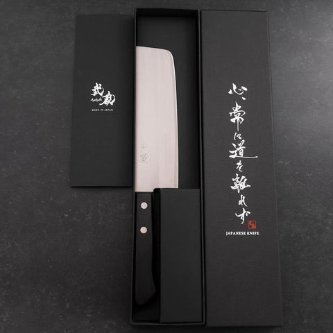 Nakiri Stainless Clad White Steel #2 Polished Western Black Handle 150mm (5.9”)-[Musashi]-[Japanese-Kitchen-Knives]