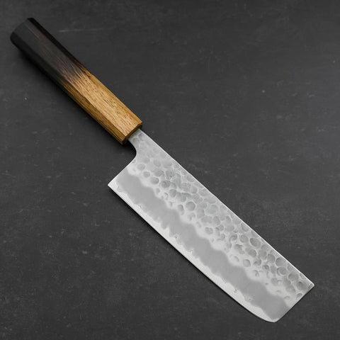 Nakiri Stainless Clad White Steel #2 Tsuchime Yaki Urushi Handle 165mm (6.5”)-[Musashi]-[Japanese-Kitchen-Knives]