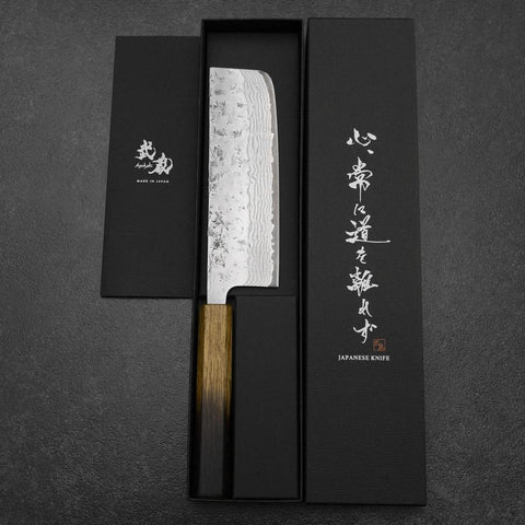 Nakiri Sweden Steel Nashiji Damascus Yaki Urushi Handle 165mm (6.5”)-[Musashi]-[Japanese-Kitchen-Knives]