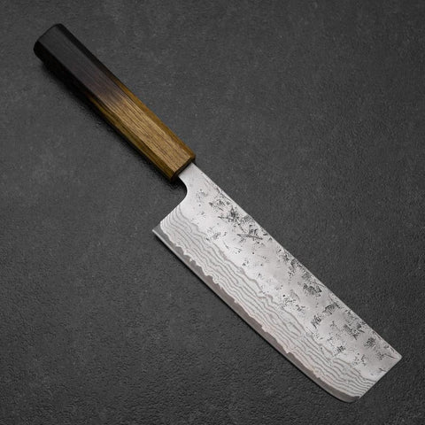 Nakiri Sweden Steel Nashiji Damascus Yaki Urushi Handle 165mm (6.5”)-[Musashi]-[Japanese-Kitchen-Knives]