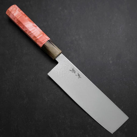 Nakiri VG-10 Damascus Buffalo Dark Pink Maple Handle 170mm (6.7”)-[Musashi]-[Japanese-Kitchen-Knives]