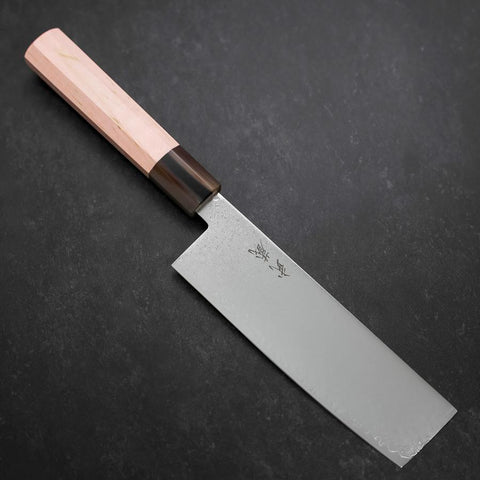 Nakiri VG-10 Damascus Buffalo Light Pink Maple Handle 170mm (6.7”)-[Musashi]-[Japanese-Kitchen-Knives]