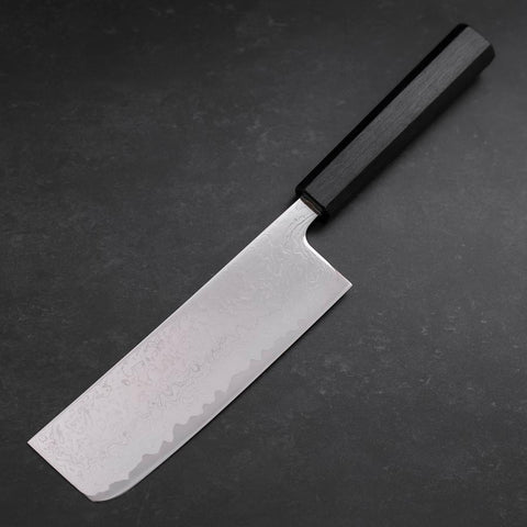 Nakiri VG-10 Damascus Dark Blue Urushi Handle 165mm (6.5”)-[Musashi]-[Japanese-Kitchen-Knives]