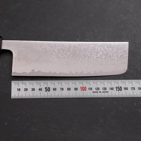 Nakiri VG-10 Damascus Dark Blue Urushi Handle 165mm (6.5”)-[Musashi]-[Japanese-Kitchen-Knives]