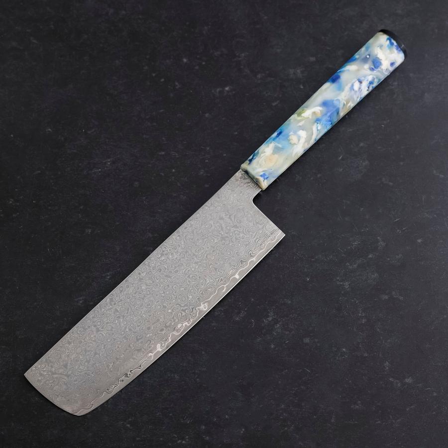 Nakiri VG-10 Damascus Ocean Blue-White Mix Handle 165mm (6.5”)-[Musashi]-[Japanese-Kitchen-Knives]