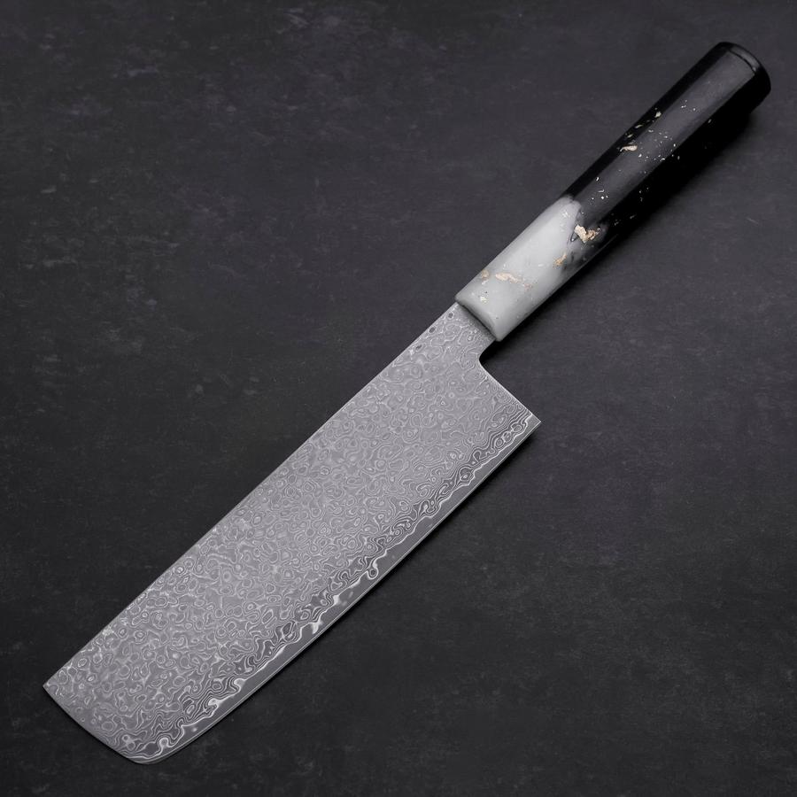 Nakiri VG-10 Damascus Ocean White Black Gold Handle 165mm (6.5”)-[Musashi]-[Japanese-Kitchen-Knives]