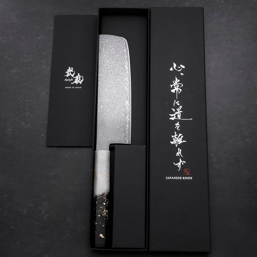 Nakiri VG-10 Damascus Ocean White Black Gold Handle 165mm (6.5”)-[Musashi]-[Japanese-Kitchen-Knives]