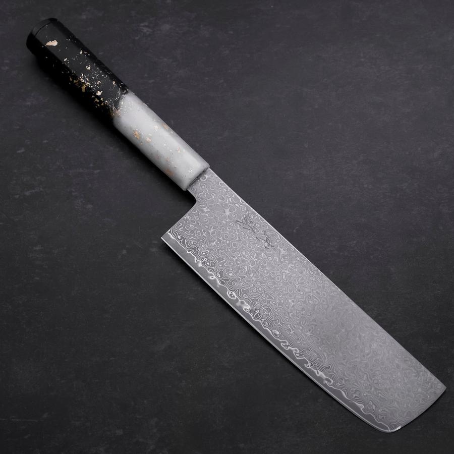 Nakiri VG-10 Damascus Ocean White Black Gold Handle 165mm (6.5”)-[Musashi]-[Japanese-Kitchen-Knives]