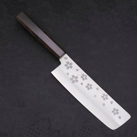 Nakiri VG-10 Polished Sakura Ebony Handle 165mm (6.5”)-[Musashi]-[Japanese-Kitchen-Knives]