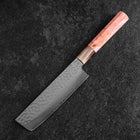 Nakiri VG-10 Tsuchime Damascus Buffalo Dark Pink Maple Handle 170mm (6.7”)-[Musashi]-[Japanese-Kitchen-Knives]