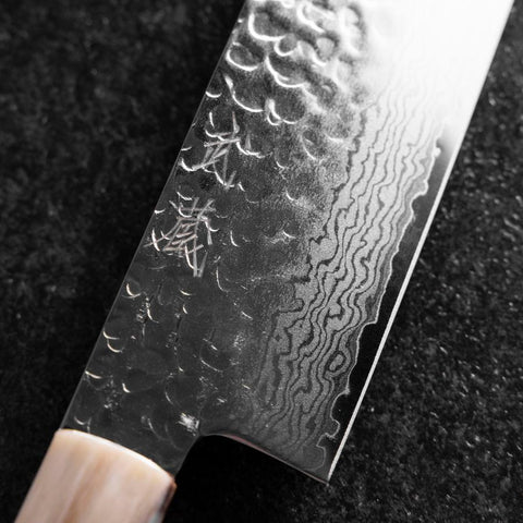 Nakiri VG-10 Tsuchime Damascus Buffalo Dark Pink Maple Handle 170mm (6.7”)-[Musashi]-[Japanese-Kitchen-Knives]