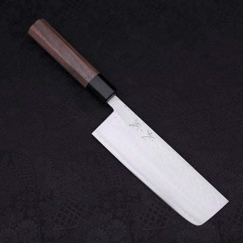 Nakiri VG-10 Tsuchime Damascus Walnut Handle 165mm (6.5”)-[Musashi]-[Japanese-Kitchen-Knives]