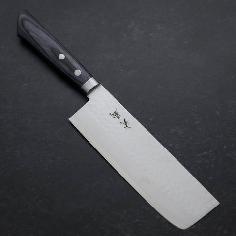 Nakiri VG-10 Tsuchime Damascus Western Blue Handle 165mm (6.5”)-[Musashi]-[Japanese-Kitchen-Knives]