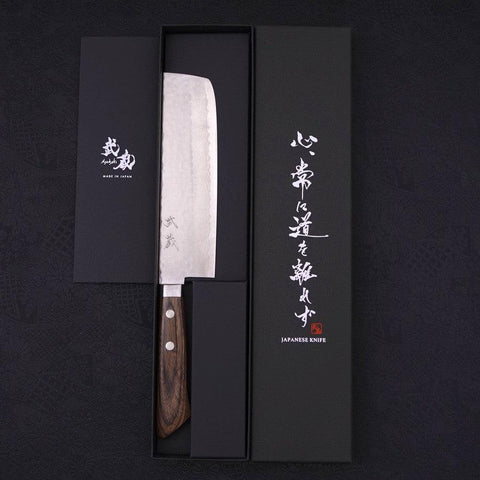 Nakiri VG-10 Tsuchime Damascus Western Brown Handle 165mm (6.5”)-[Musashi]-[Japanese-Kitchen-Knives]