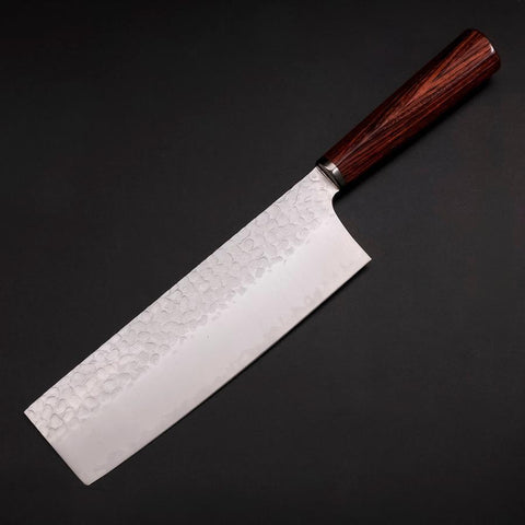 Nakiri VG-10 Tsuchime Oval Mahogany Handle 180mm (7”)-[Musashi]-[Japanese-Kitchen-Knives]