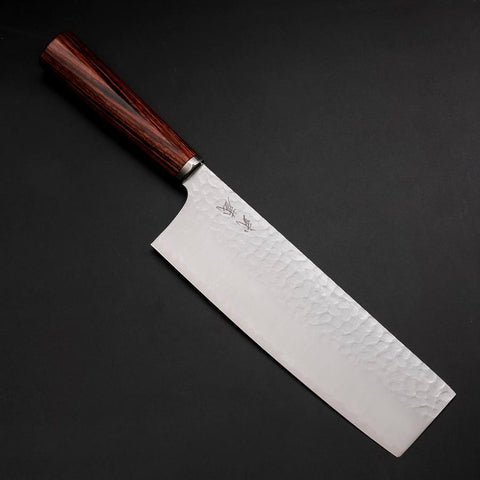 Nakiri VG-10 Tsuchime Oval Mahogany Handle 180mm (7”)-[Musashi]-[Japanese-Kitchen-Knives]