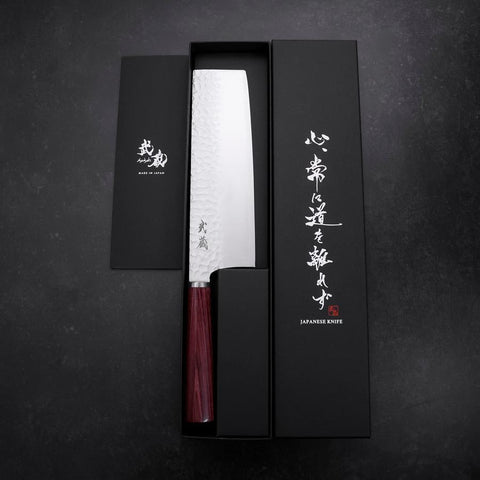 Nakiri VG-10 Tsuchime Oval Red Handle 180mm (7”)-[Musashi]-[Japanese-Kitchen-Knives]