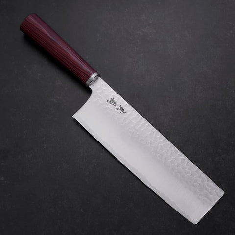 Nakiri VG-10 Tsuchime Oval Red Handle 180mm (7”)-[Musashi]-[Japanese-Kitchen-Knives]