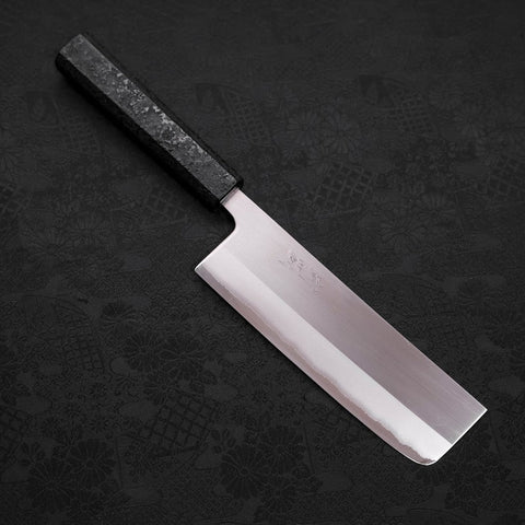 Nakiri White Steel #1 Polished Black Ishime Urushi Handle 165mm (6.5”)-[Musashi]-[Japanese-Kitchen-Knives]