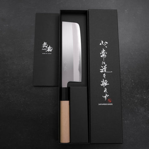 Nakiri White Steel #1 Polished Buffalo Magnolia Handle 165mm (6.5”)-[Musashi]-[Japanese-Kitchen-Knives]