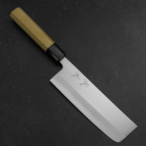 Nakiri White Steel #1 Stainless Clad Buffalo Magnolia Handle 165mm (6.5”)-[Musashi]-[Japanese-Kitchen-Knives]