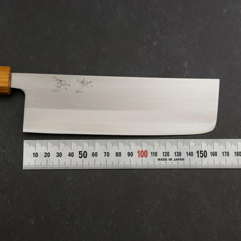 Nakiri White Steel #1 Stainless Clad Polished Oak Handle 165mm (6.5”)-[Musashi]-[Japanese-Kitchen-Knives]