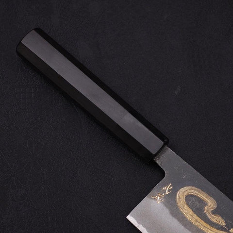 Nakiri White Steel #2 Kurouchi Chokin Snake-Sakura Buffalo Ebony Handle 165mm (6.5”)-[Musashi]-[Japanese-Kitchen-Knives]